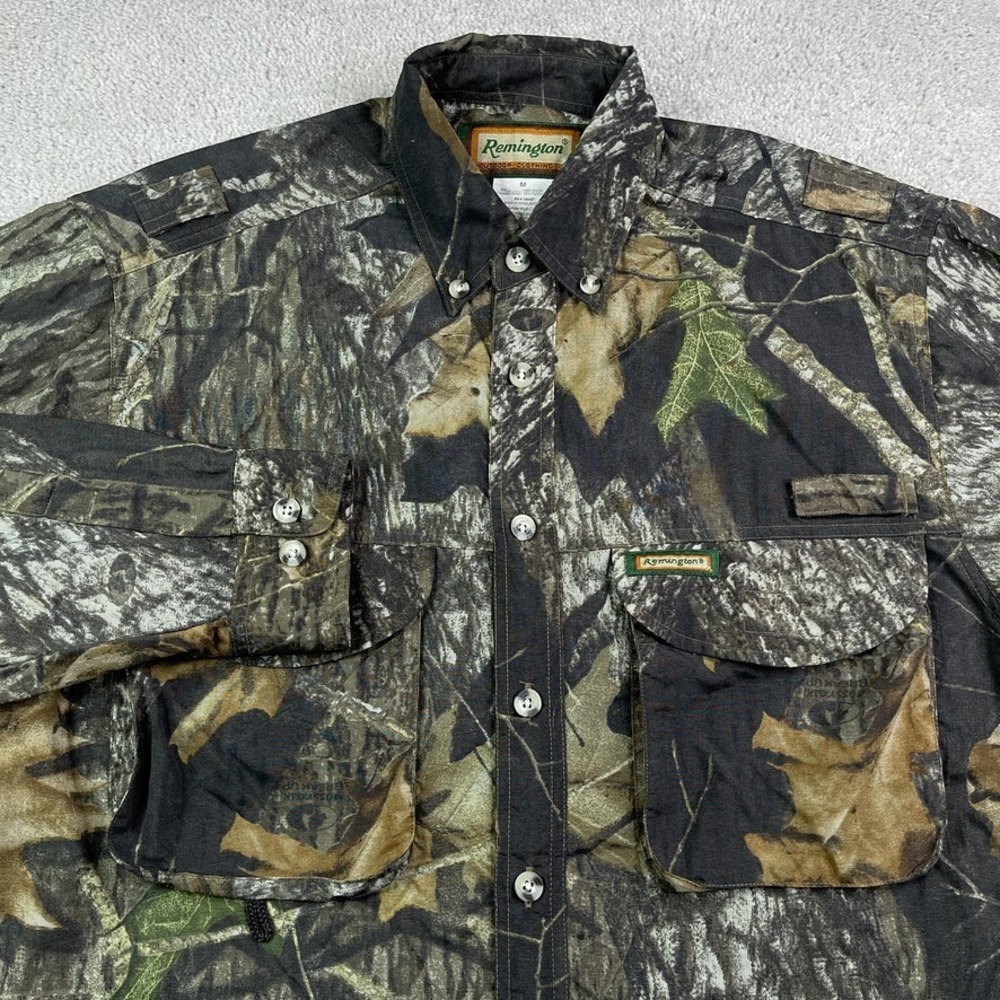 Remington Shirt Mens‎ Medium Grey Brown Mossy Oak Breakup Camo Hunting Vented